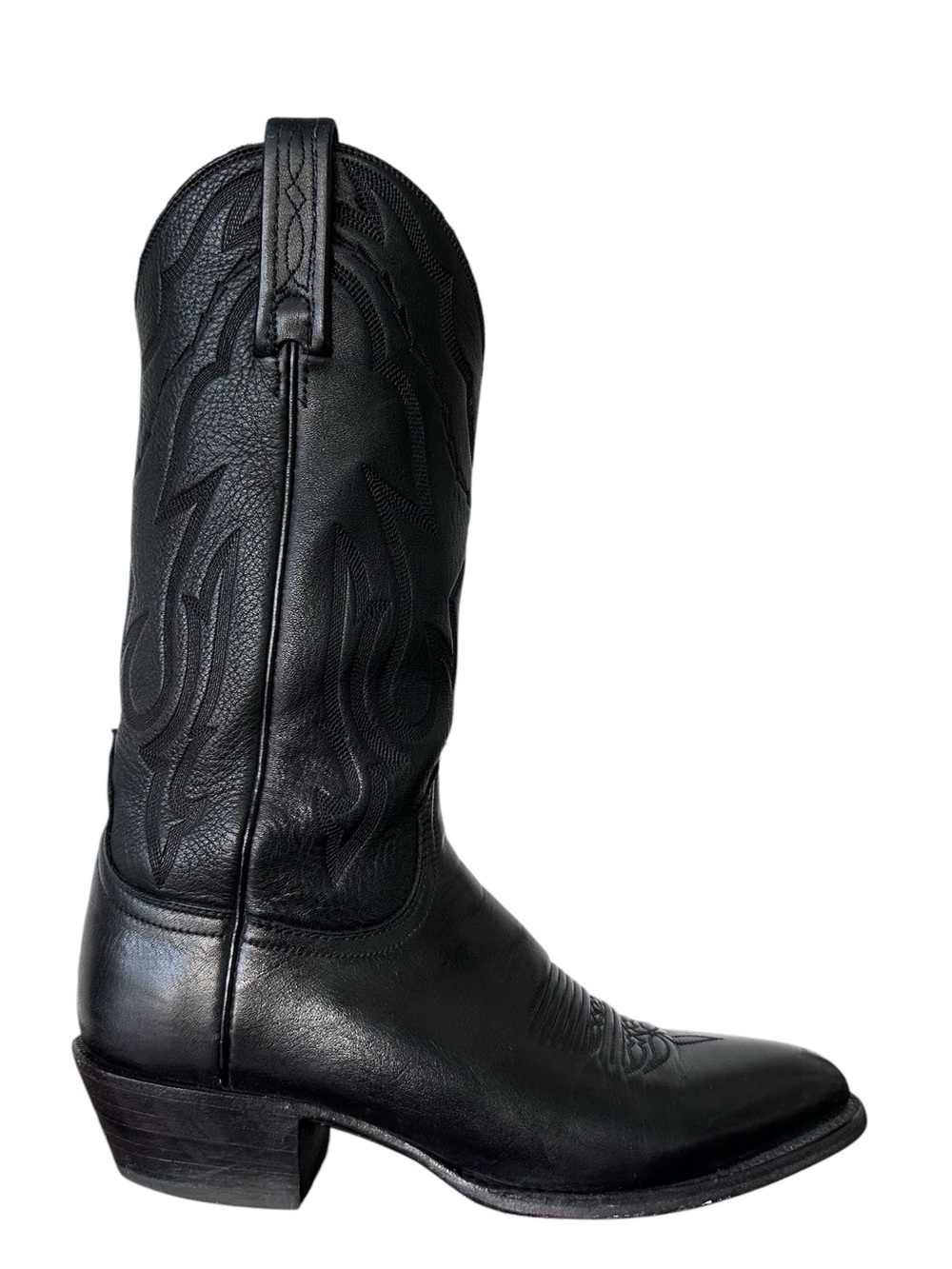 Lucchese 2000 Men's Vintage Black Leather Western Cowboy Boots Pointed Toe 7.5